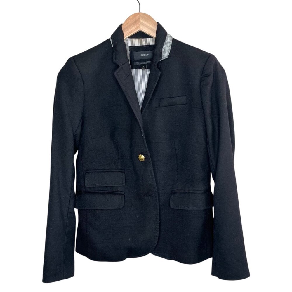 J. Crew Womens Black Preppy Wool Schoolboy Blazer Size 2